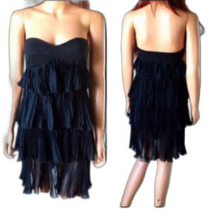 VTG Diane Von Furstenberg Black Silk Pleated Tiered Strapless Cocktail Dress 2